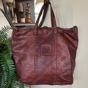 Vintage Campomaggi Teodorano Large Italian Leather Tote Bag Perforated Dotted